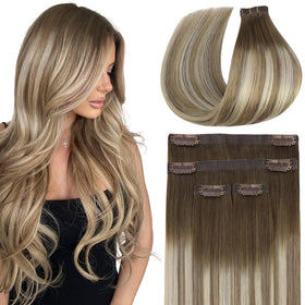 Full Shine Clip-In Hair Extensions Ash Brown to Blonde front view