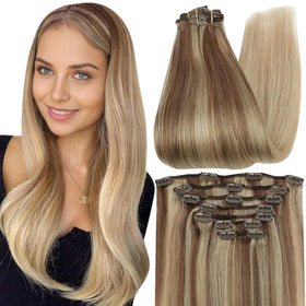 Full Shine Clip in Hair Extensions Balayage 12 Inch front view