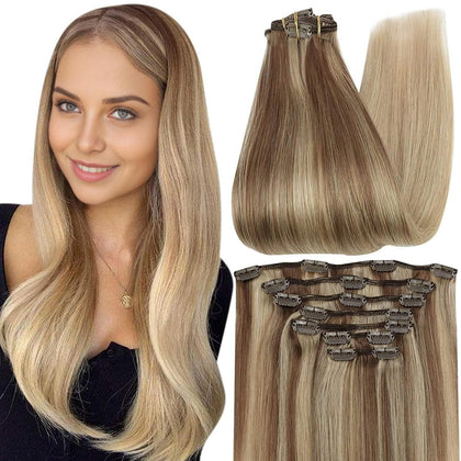 Full Shine Clip in Hair Extensions Balayage 12 Inch front view