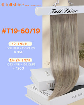 Full Shine Clip in Hair Extensions Balayage Grey to Blonde packaging