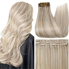 Full Shine Clip in Hair Extensions blonde highlight front view