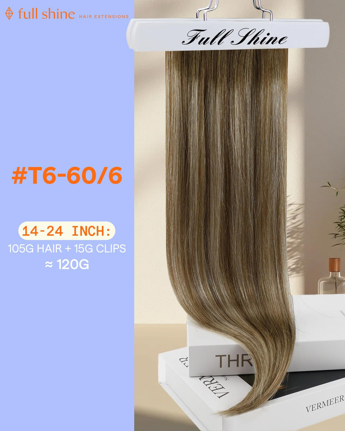Full Shine Clip in Hair Extensions Brown Balayage packaging