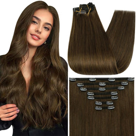 Full Shine Clip in Hair Extensions Brown front view