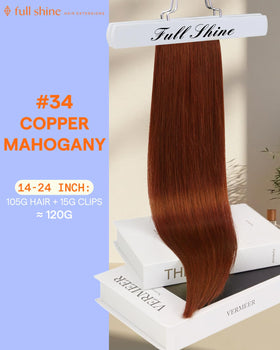 Full Shine Clip in Hair Extensions Copper Mahogany 24 Inch packaging