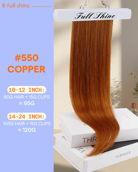 Full Shine Clip in Hair Extensions Copper Tone packaging