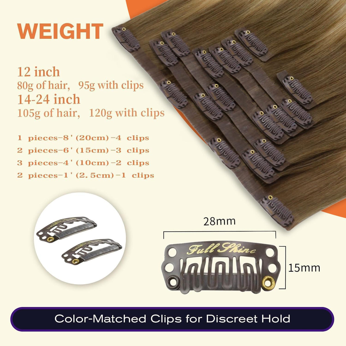 Full Shine Clip in Hair Extensions displayed in packaging