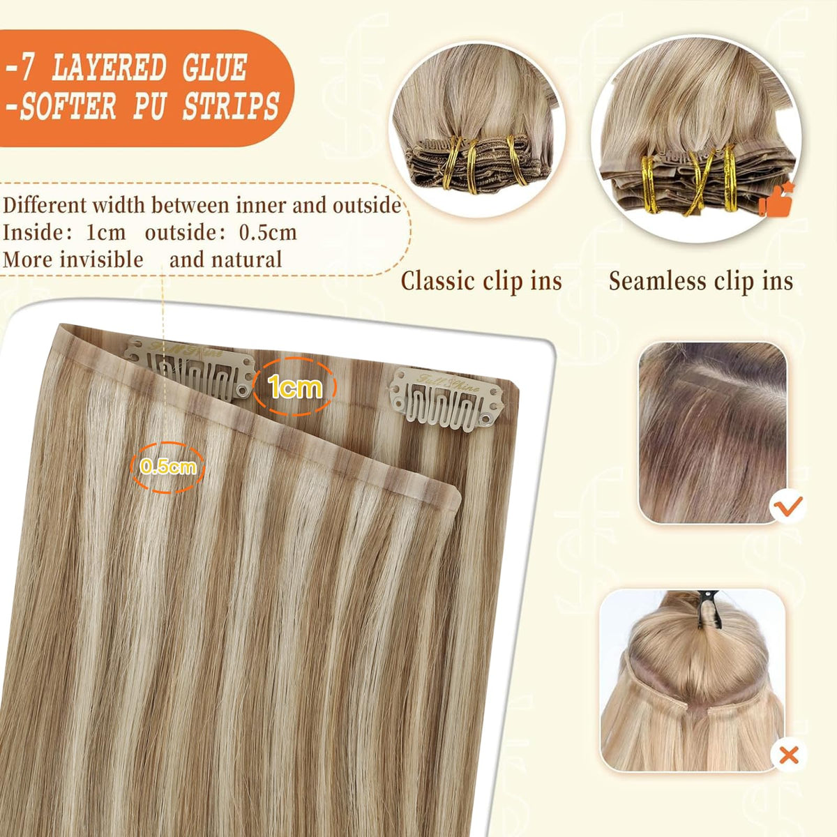 Full Shine Clip in Hair Extensions displayed on a model