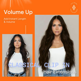 Full Shine Clip in Hair Extensions displayed on a table