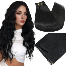 Full Shine Clip In Hair Extensions front view in jet black