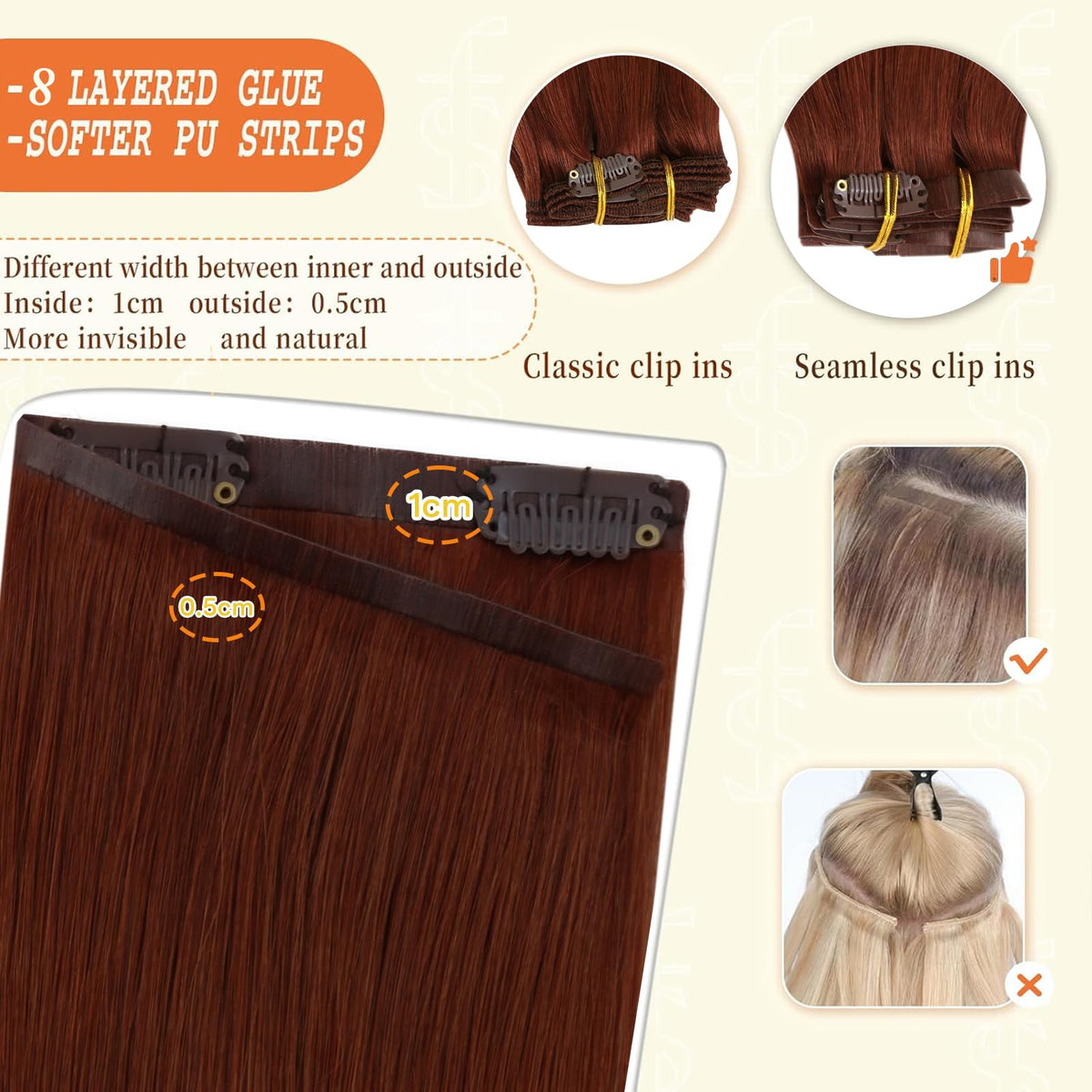 Full Shine Clip-in Hair Extensions in a stylish half-up half-down hairstyle
