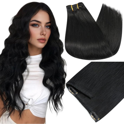 Full Shine Clip-In Hair Extensions Jet Black front view