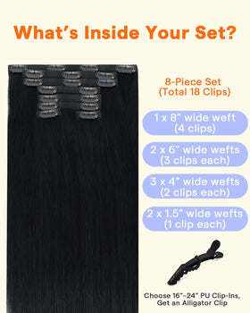 Full Shine Clip in Hair Extensions jet black side view
