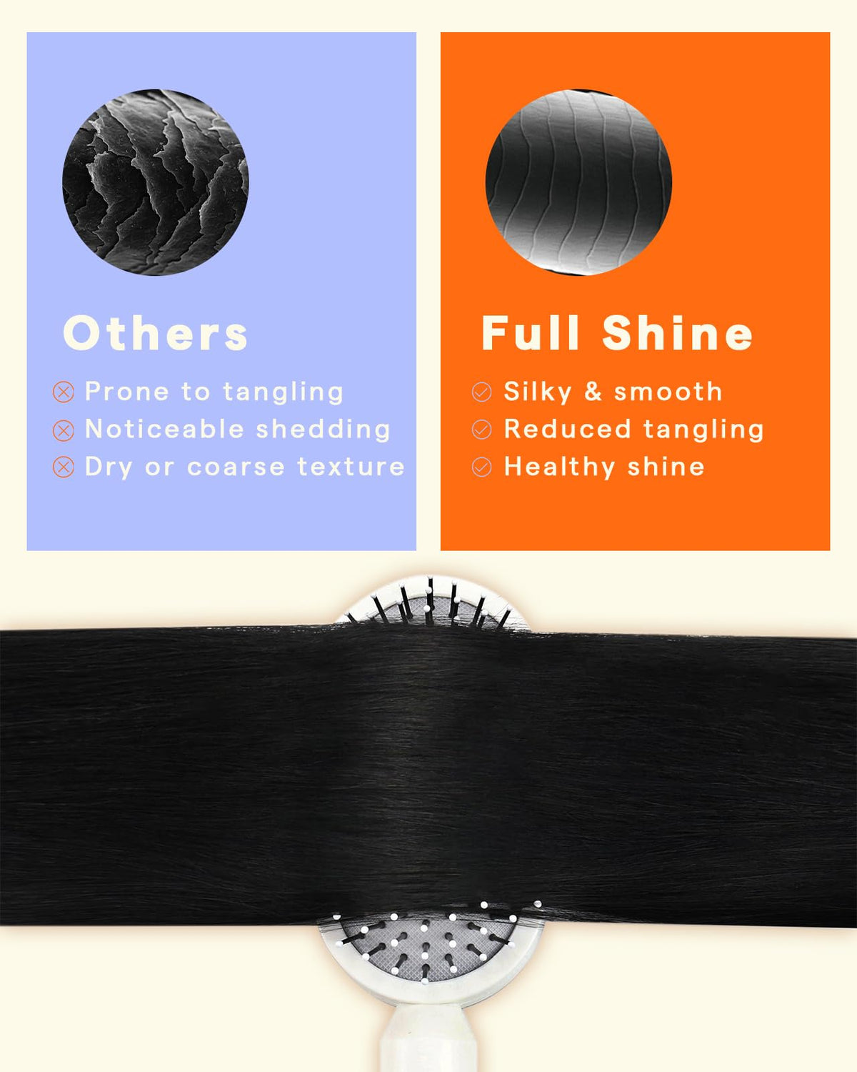 Full Shine Clip in Hair Extensions jet black styled