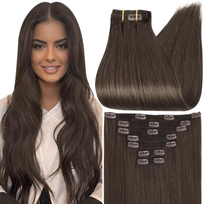 Full Shine Clip-In Hair Extensions Mocha Brown front view