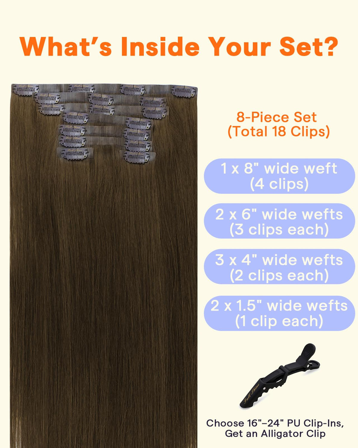 Full Shine Clip in Hair Extensions Natural Brown packaging