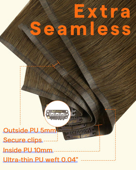 Full Shine Clip in Hair Extensions Natural Brown showing clips