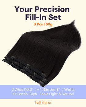 Full Shine Clip in Hair Extensions Off Black back view