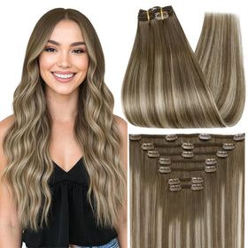 Full Shine Clip in Hair Extensions Ombre 20 Inch front view