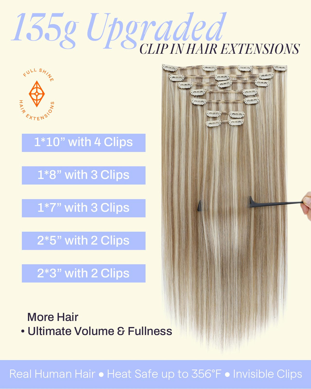Full Shine Clip in Hair Extensions packaging with 7 wefts
