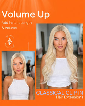 Full Shine Clip-in Hair Extensions Platinum Blonde back view