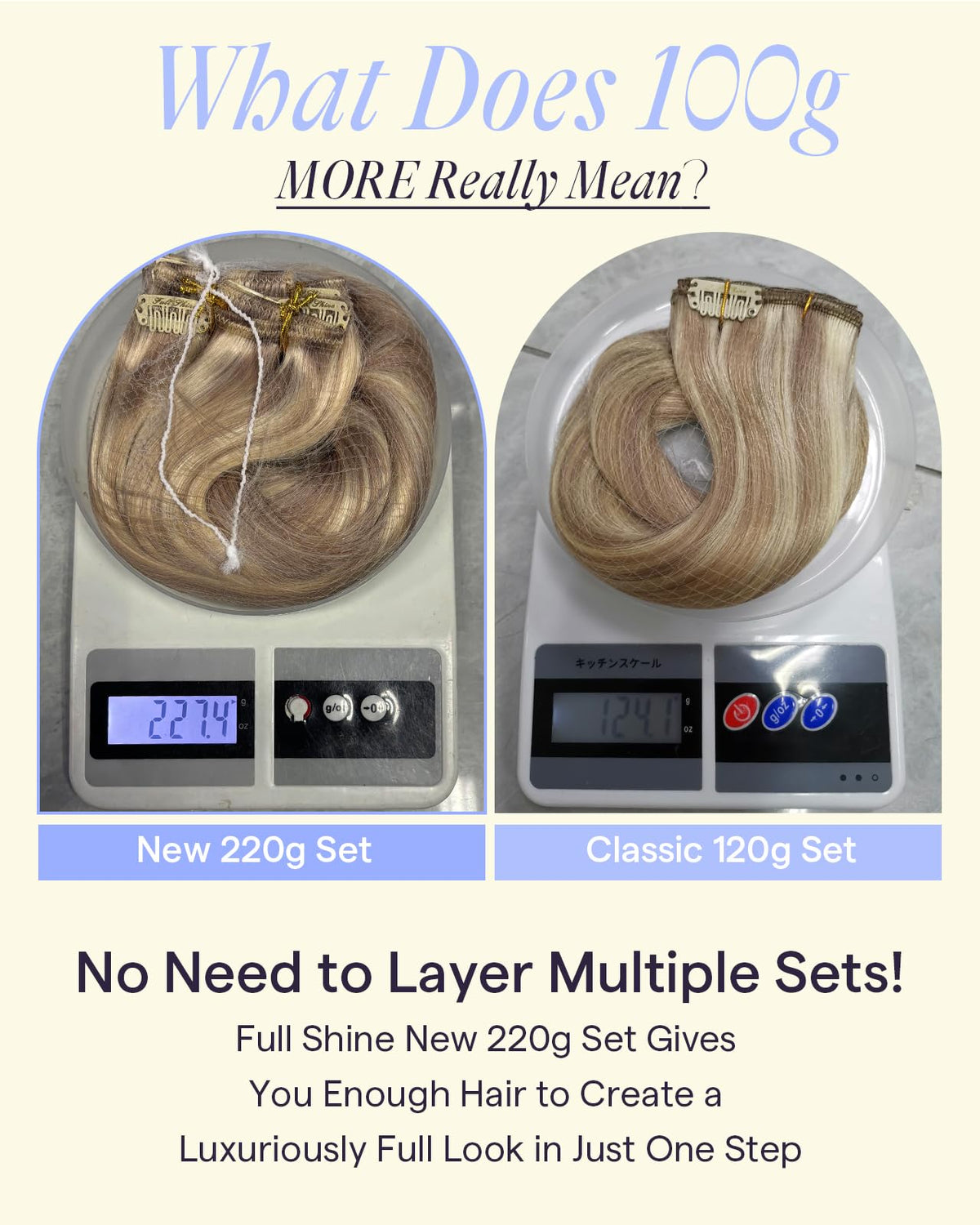 Full Shine Clip-In Hair Extensions showing colour options