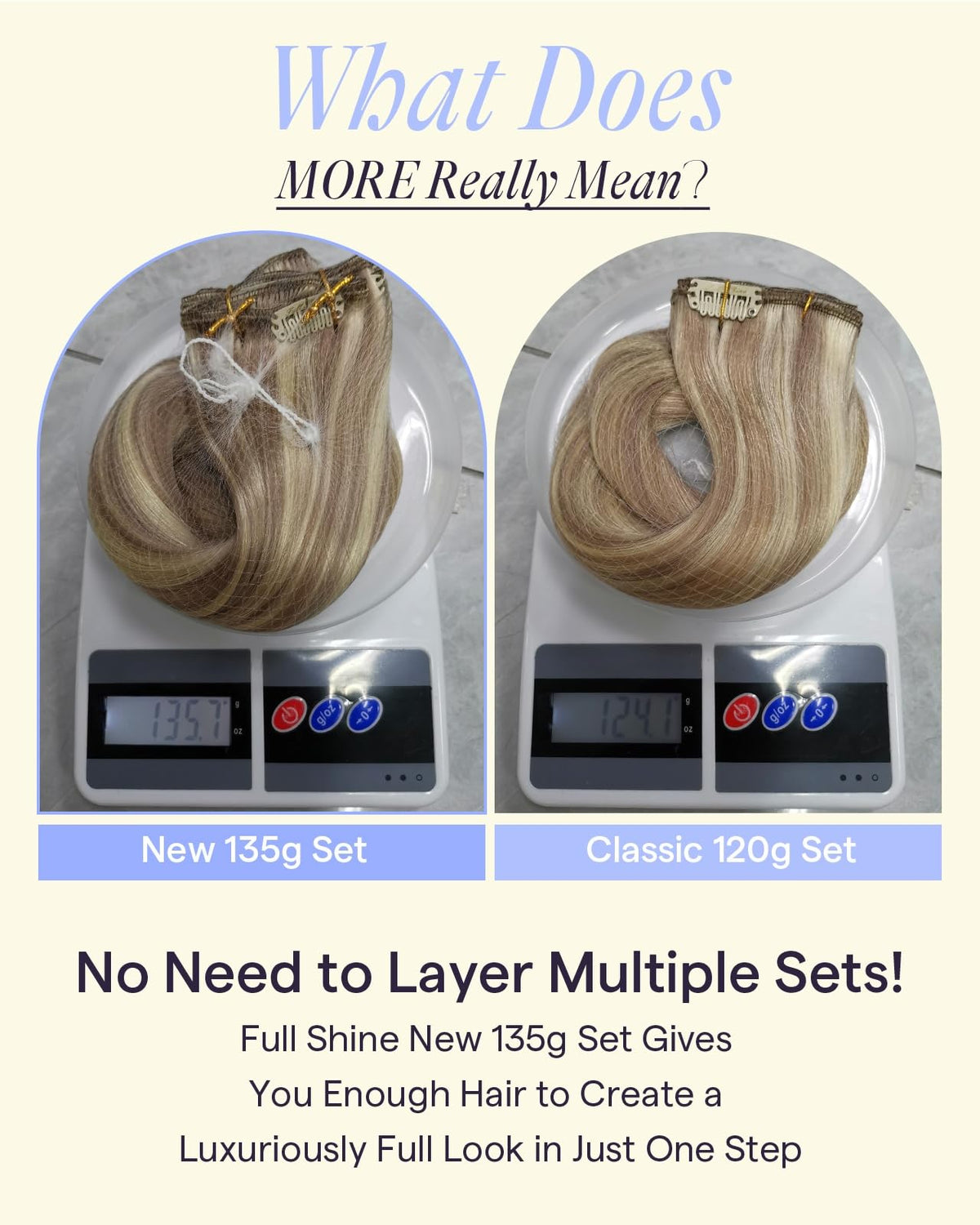 Full Shine Clip in Hair Extensions showing double weft design