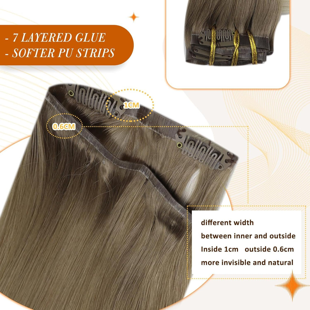 Full Shine Clip in Hair Extensions showing secure clips
