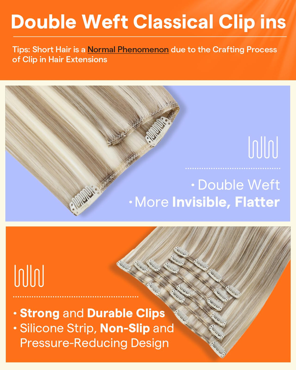 Full Shine Clip in Hair Extensions showing secure clips