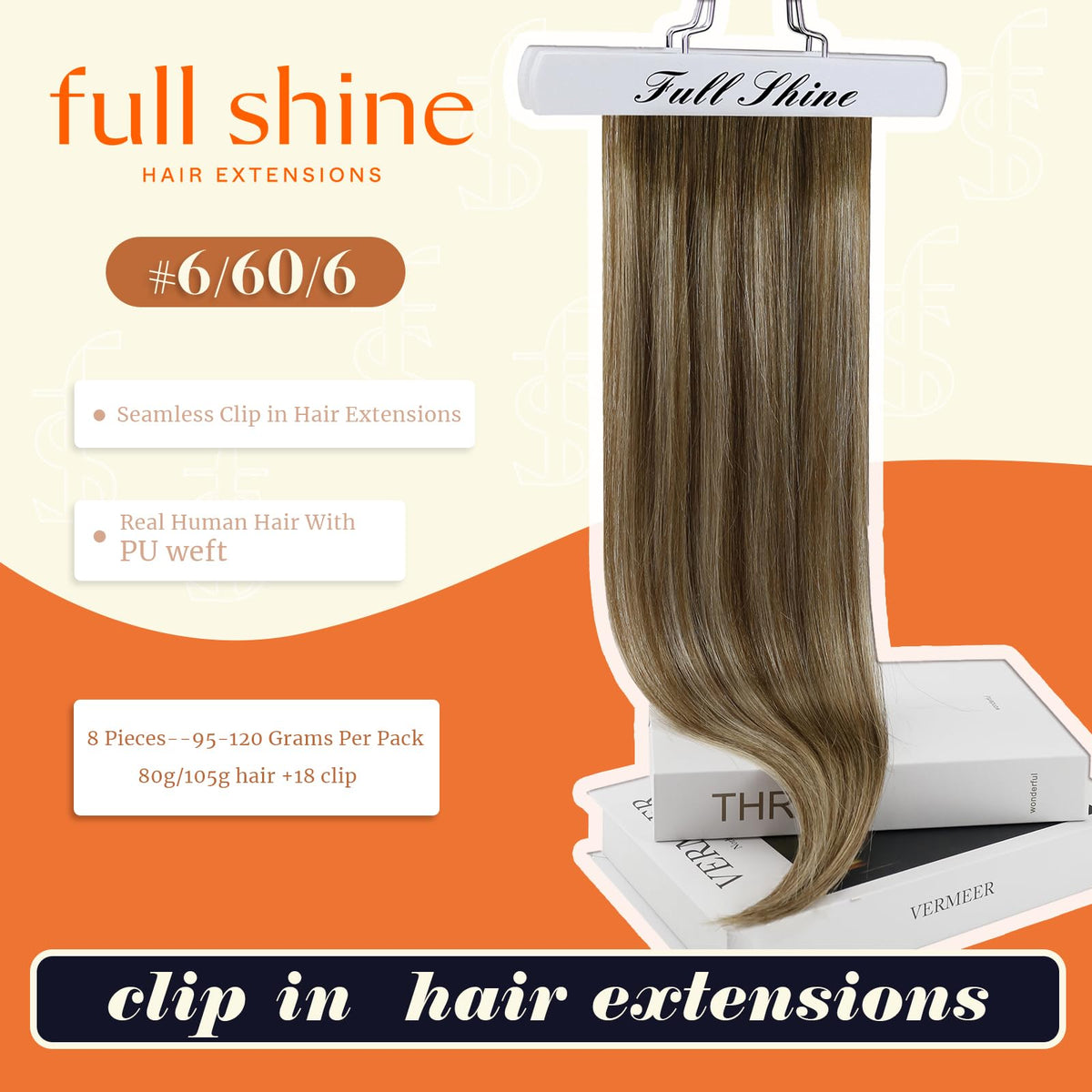 Full Shine Clip in Hair Extensions showing secure silicone clips