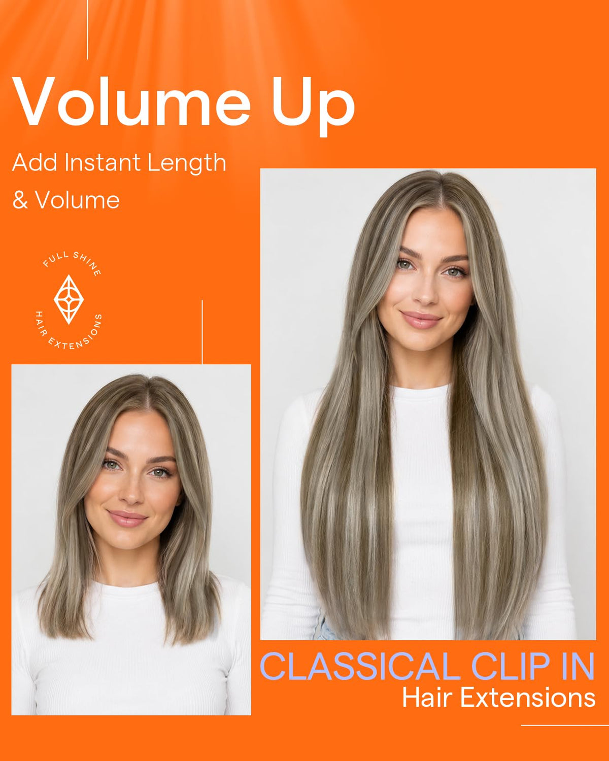 Full Shine Clip in Hair Extensions styled in a ponytail