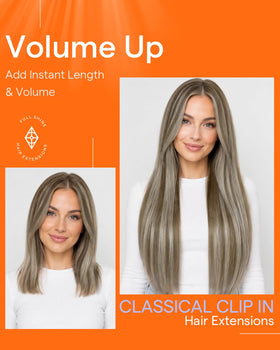 Full Shine Clip in Hair Extensions styled in a ponytail