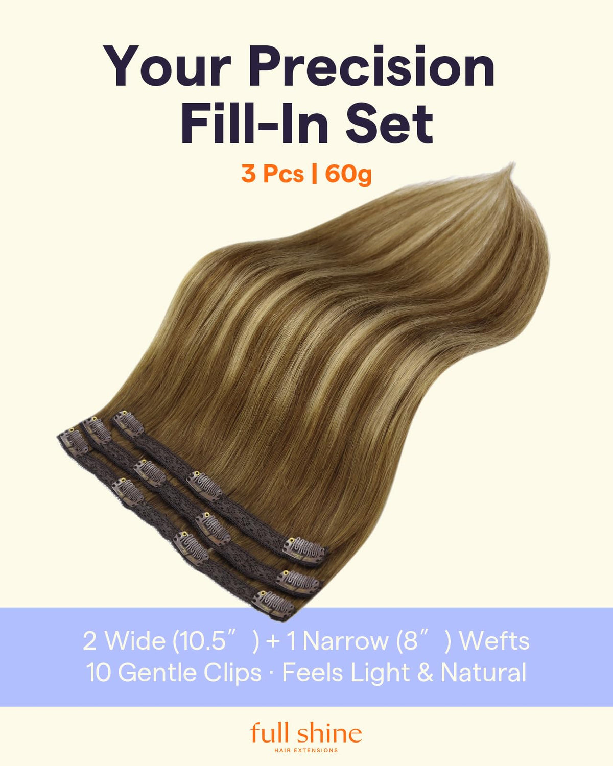 Full Shine Clip in Human Hair Extensions 14 Inch close-up of lace weft