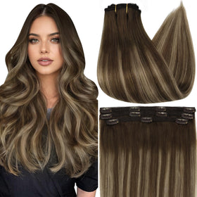 Full Shine Clip in Human Hair Extensions 14 Inch front view