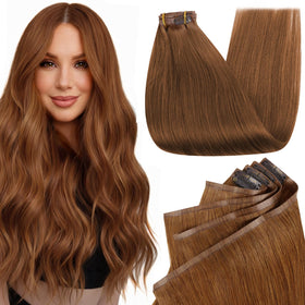 Full Shine Clip in Human Hair Extensions 18 Inch Copper front view