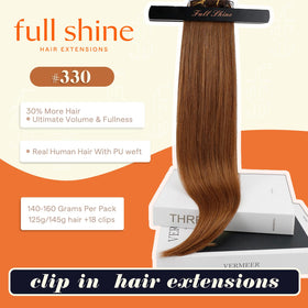 Full Shine Clip in Human Hair Extensions 18 Inch Copper packaging