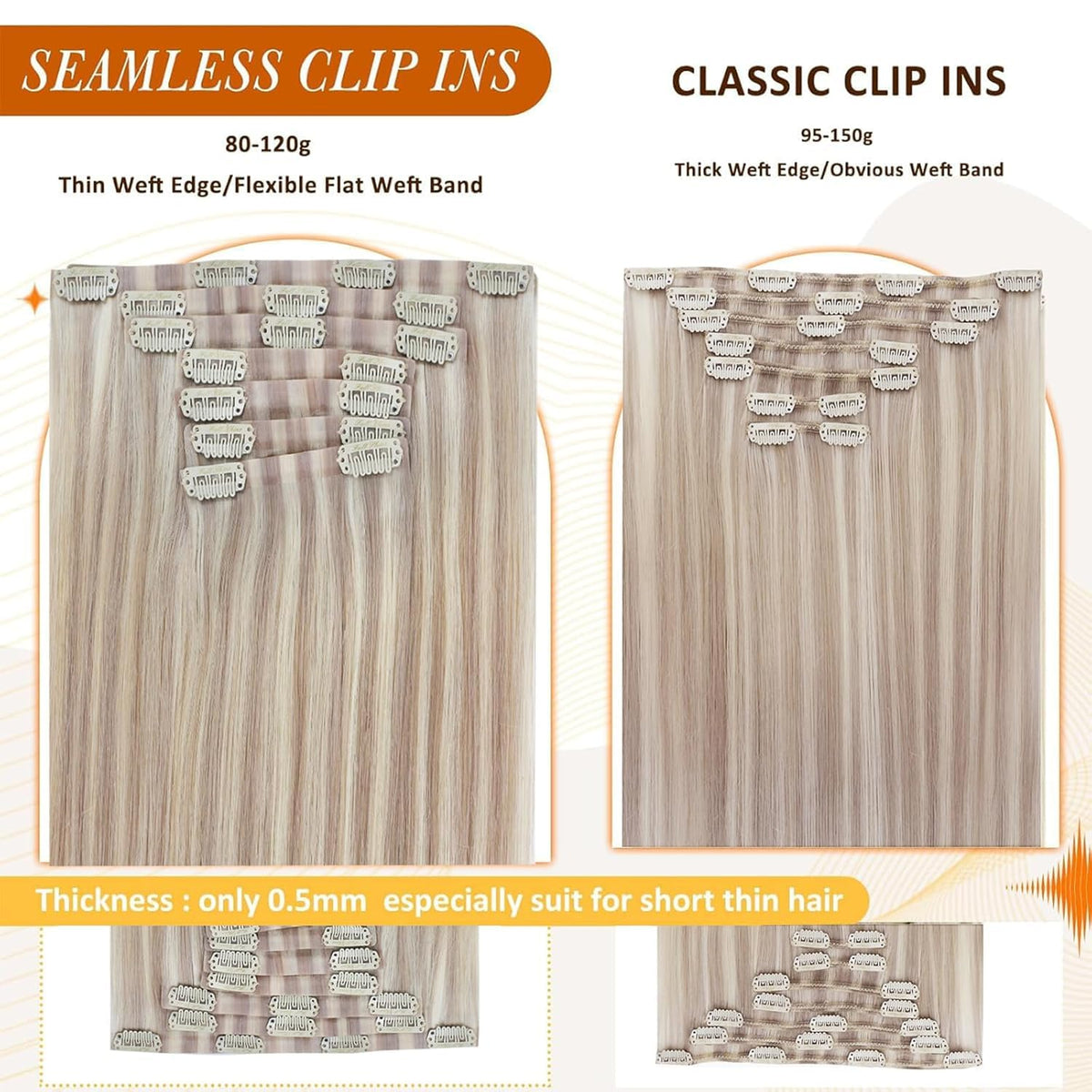 Full Shine Clip in Human Hair Extensions displayed on a model
