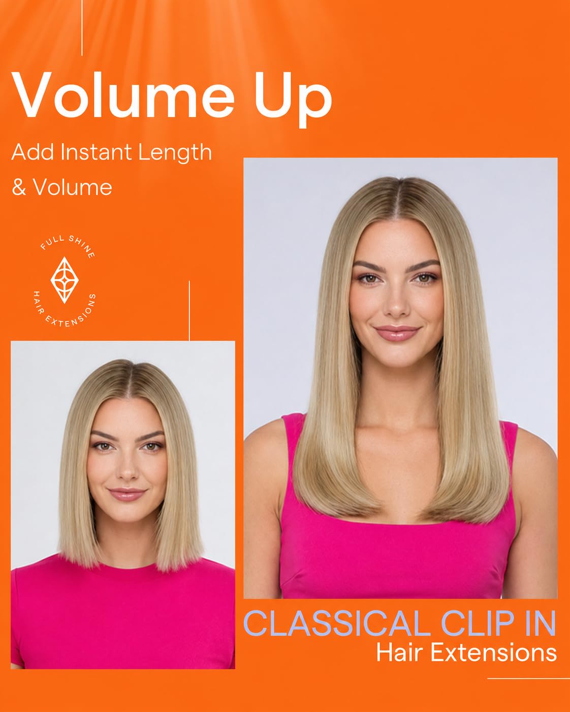 Full Shine Clip in Human Hair Extensions Ombre back view