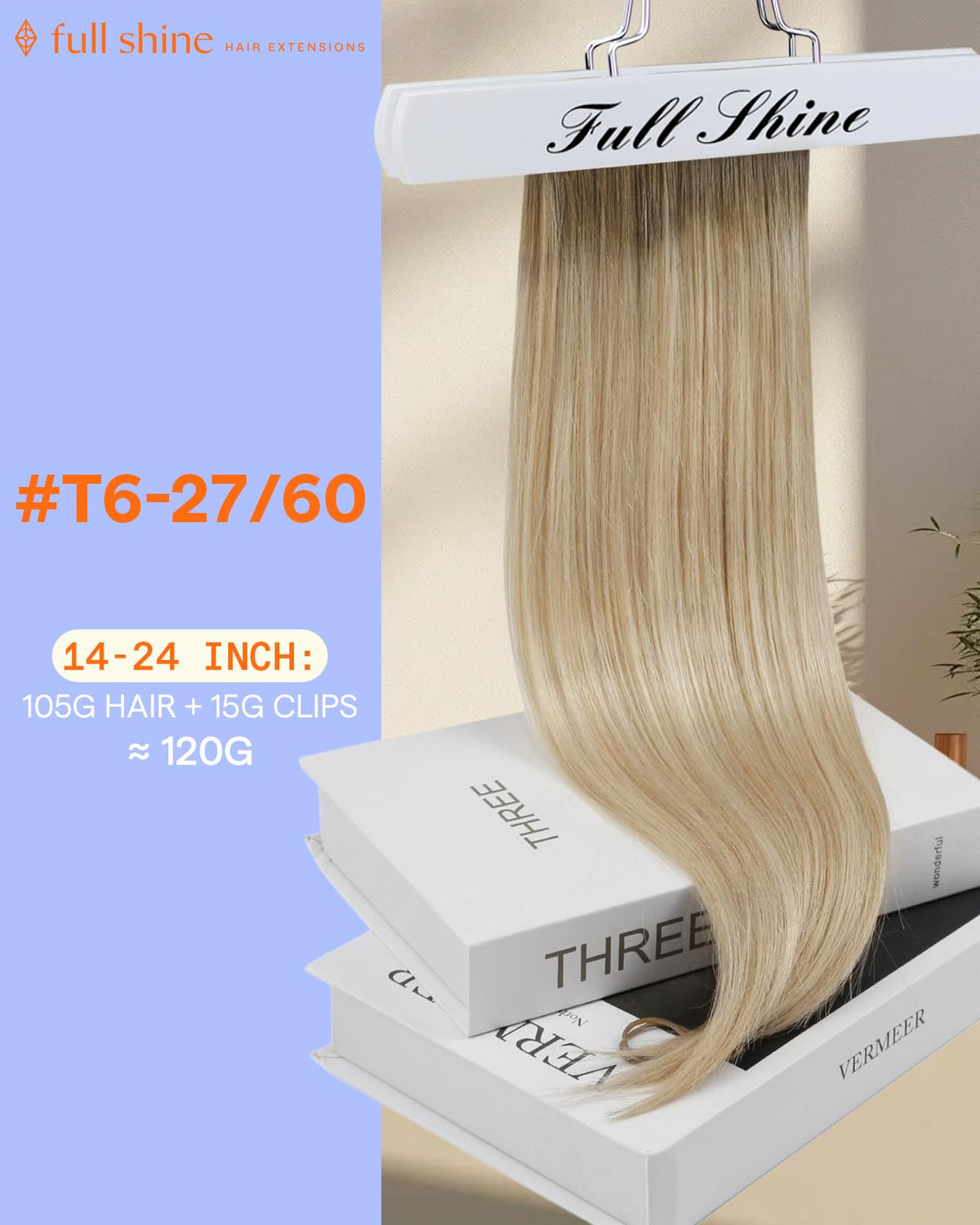 Full Shine Clip in Human Hair Extensions Ombre packaging