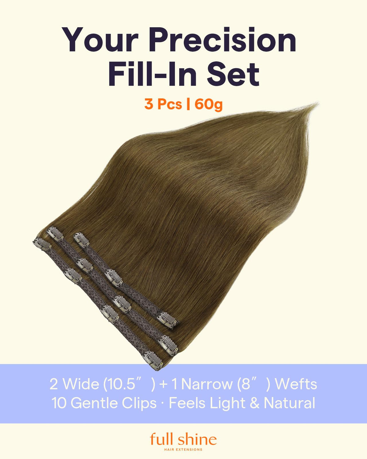 Full Shine Clip in Medium Brown Hair Extensions packaging