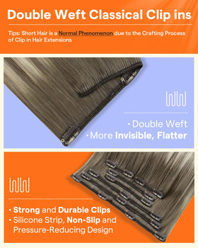 Full Shine Clip in Real Hair Extensions 7 piece set laid out