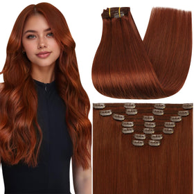 Full Shine Copper Mahogany Clip-In Hair Extensions front view