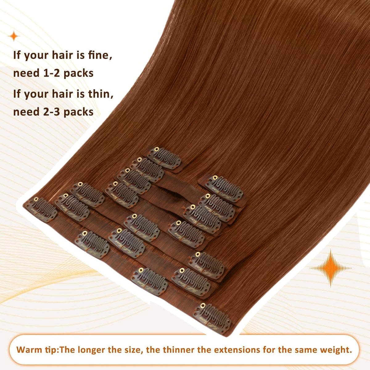 Full Shine Copper Red Clip-in Hair Extensions in natural light