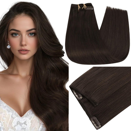 Full Shine Dark Brown Clip In Hair Extensions 18 Inch front view