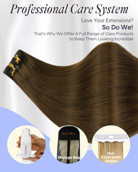 Full Shine Dark Brown Clip in Hair Extensions 18 Inch lifestyle scene