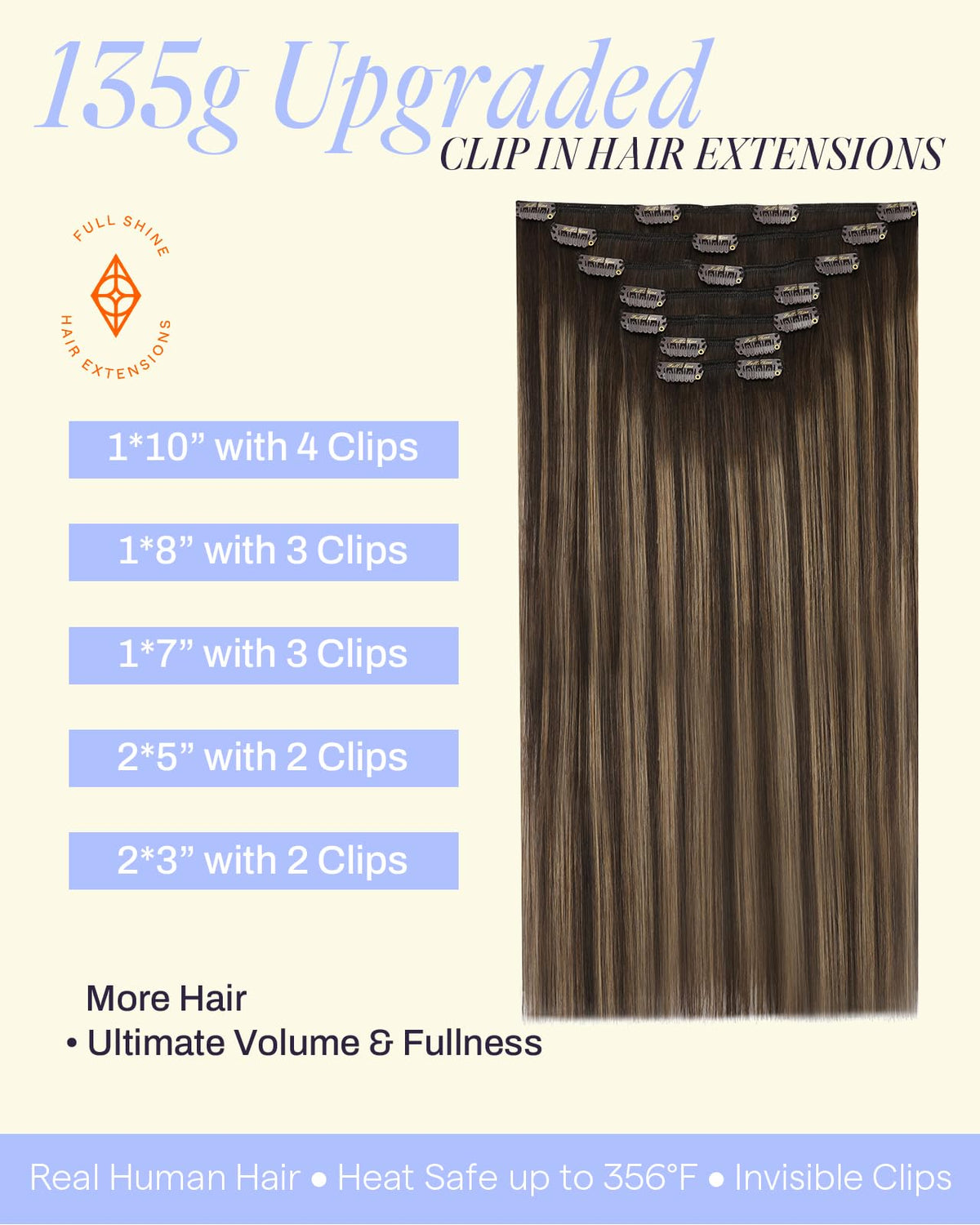 Full Shine Dark Brown Clip in Hair Extensions 18 Inch packaging