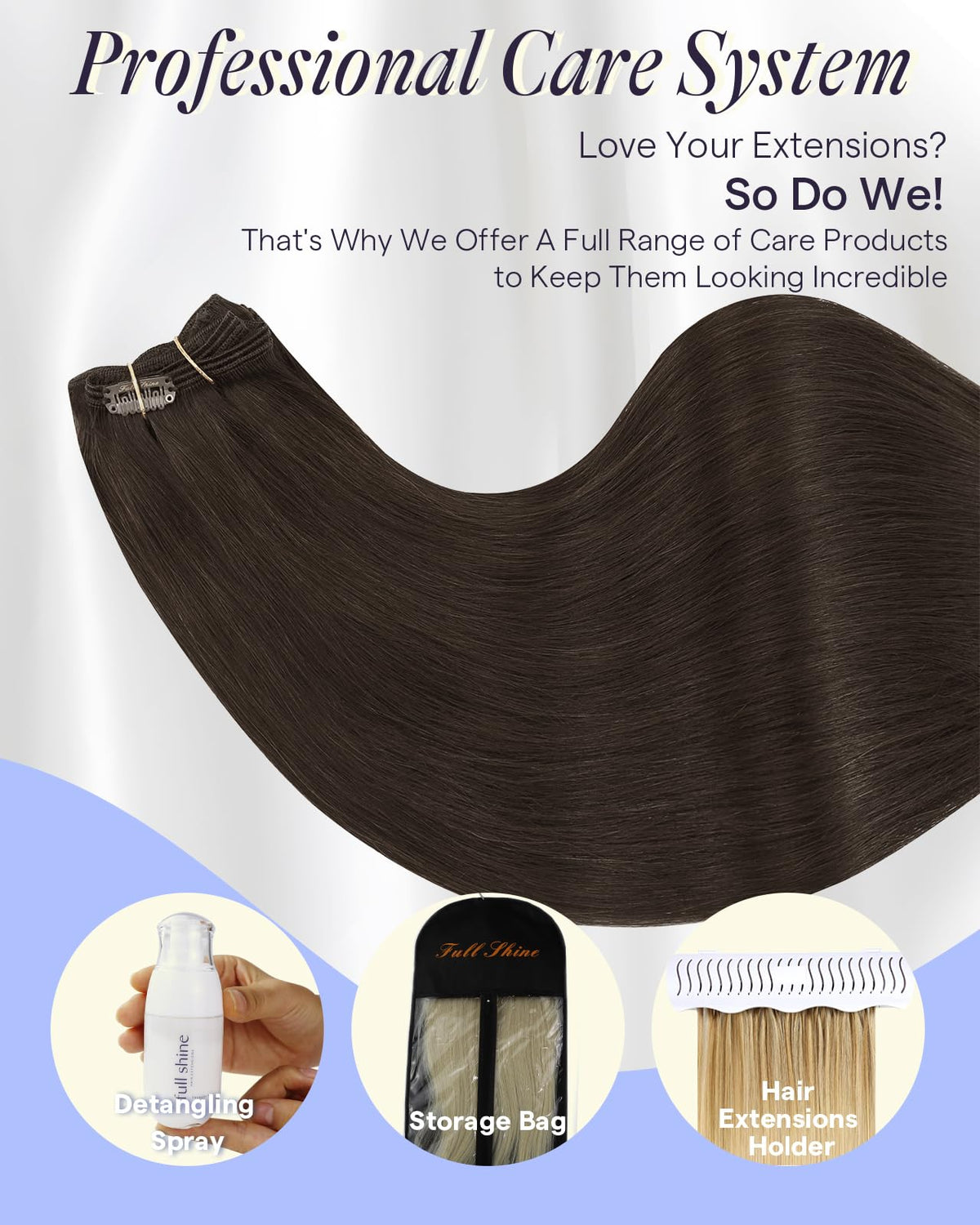 Full Shine Dark Brown Clip In Hair Extensions 18 Inch side view