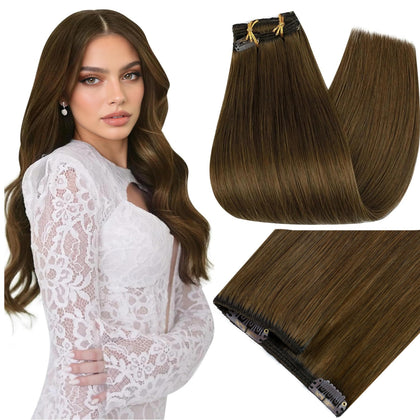 Full Shine Dark Brown Clip in Hair Extensions 20 Inch front view