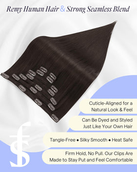 Full Shine Dark Brown Clip in Hair Extensions styled on a mannequin