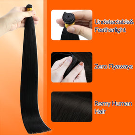 Full Shine Genius Weft Extensions 16 Inch Black close-up of weft