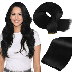 Full Shine Genius Weft Extensions 16 Inch Black front view